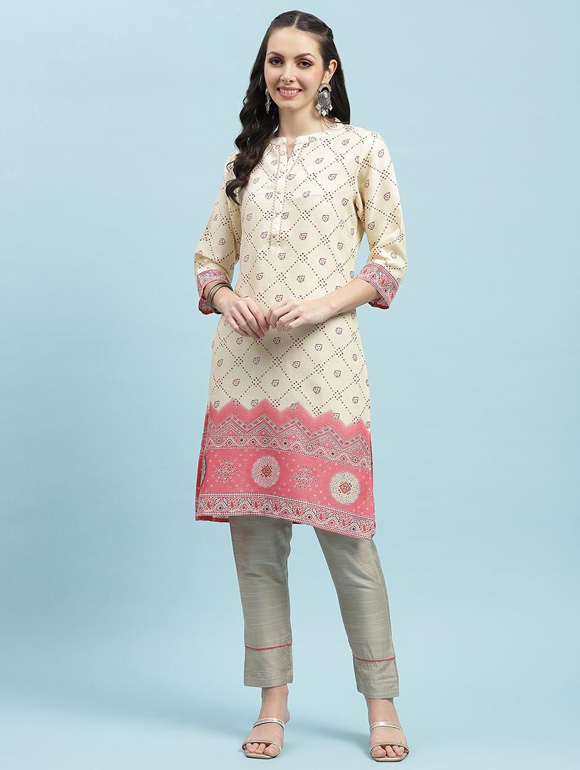 women printed three quarter sleeve straight kurta - 21714247 -  Zoom Image - 0