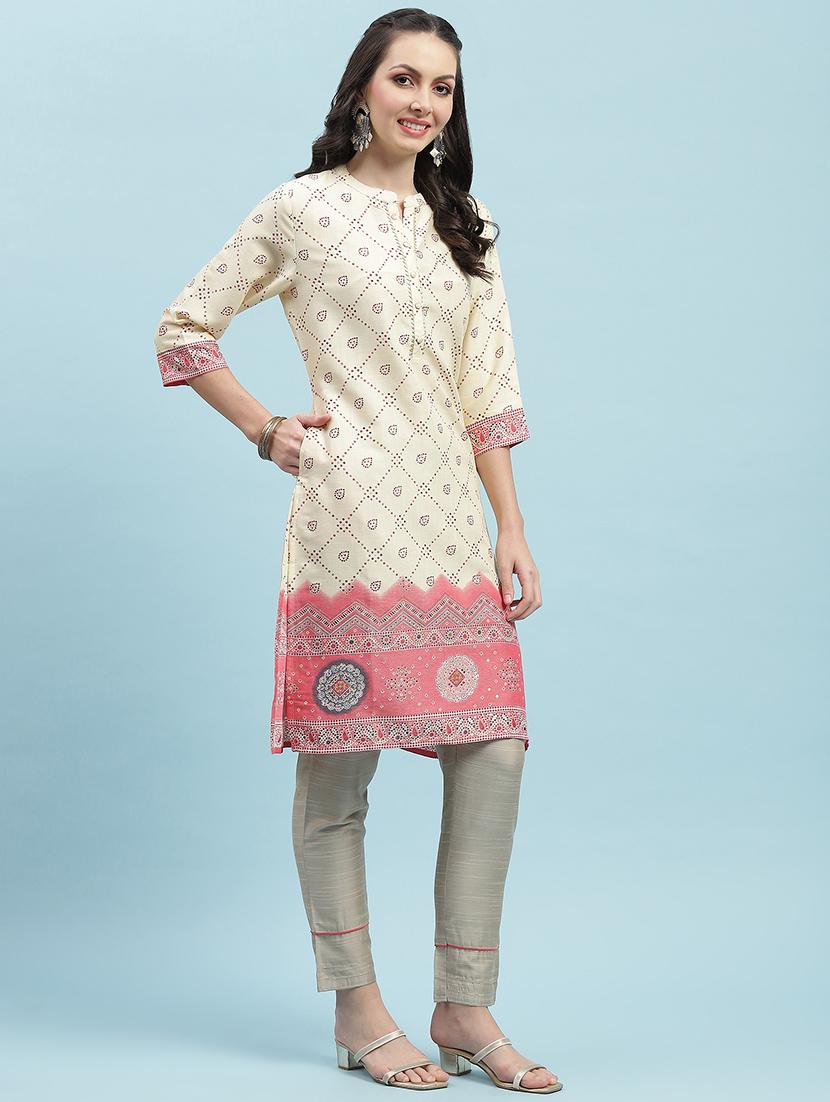 women printed three quarter sleeve straight kurta - 21714247 -  Standard Image - 1