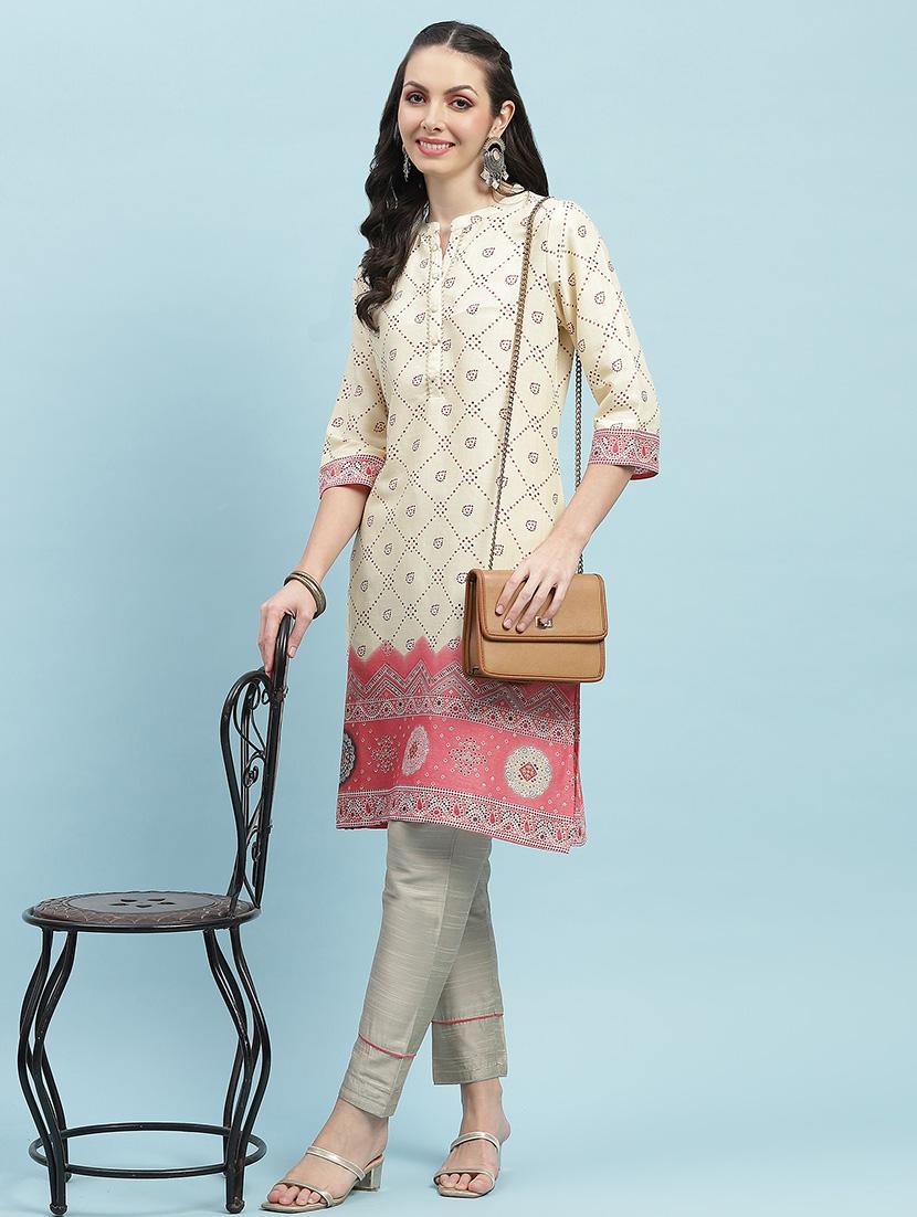 women printed three quarter sleeve straight kurta - 21714247 - Standard Image - 4