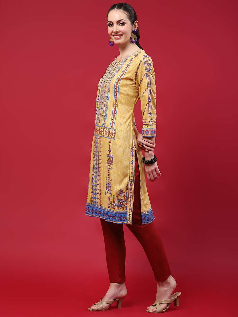 women printed three quarter sleeve straight kurta - 21714249 -  Standard Image - 1