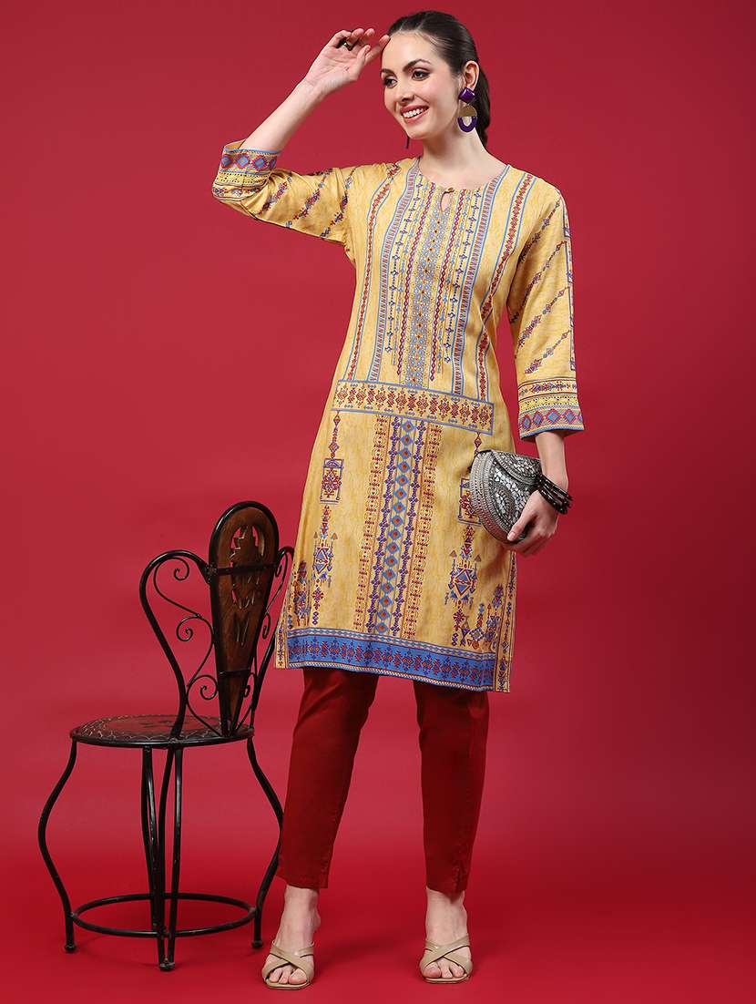 women printed three quarter sleeve straight kurta - 21714249 -  Standard Image - 4