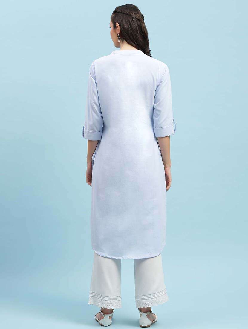 women solid three quarter sleeve straight kurta - 21714251 - Standard Image - 4