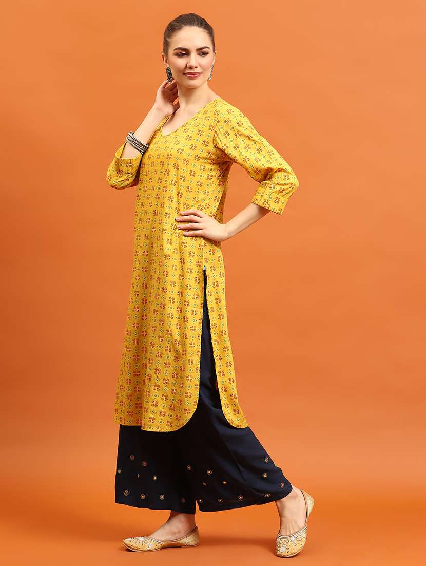 women printed three quarter sleeve straight kurta - 21714255 -  Standard Image - 1