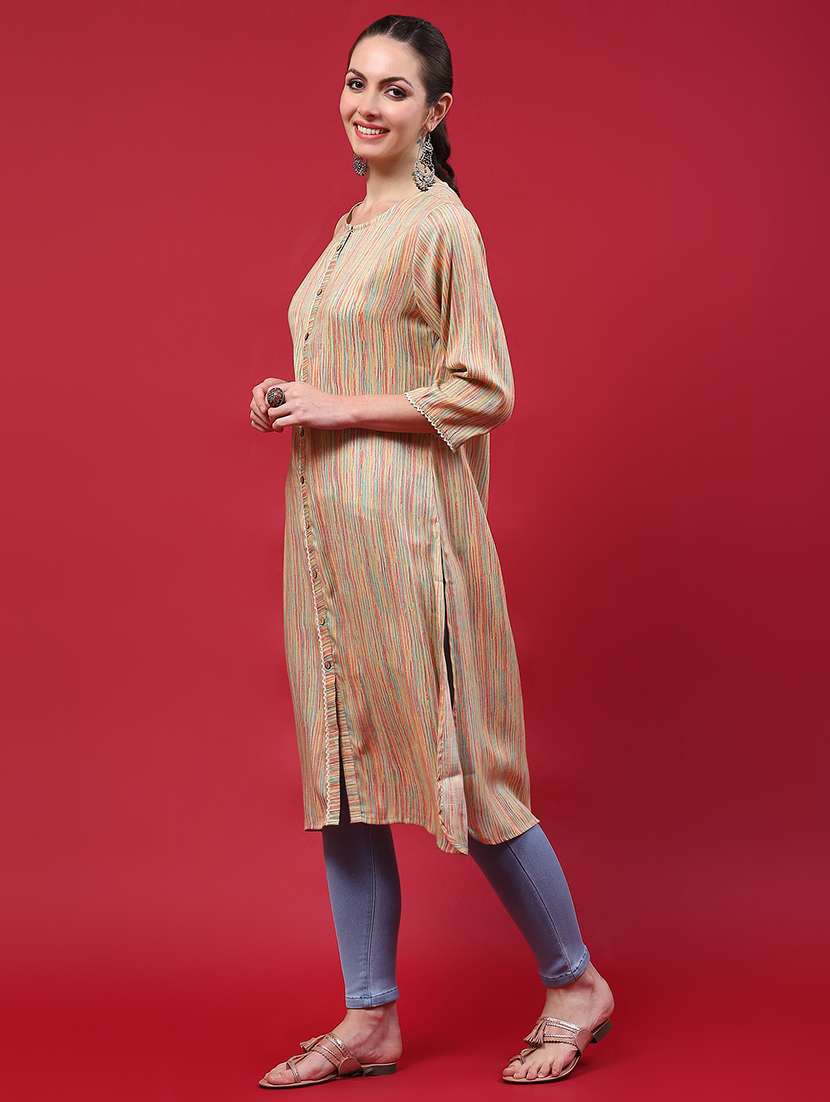 women printed three quarter sleeve straight kurta - 21714260 - Standard Image - 1