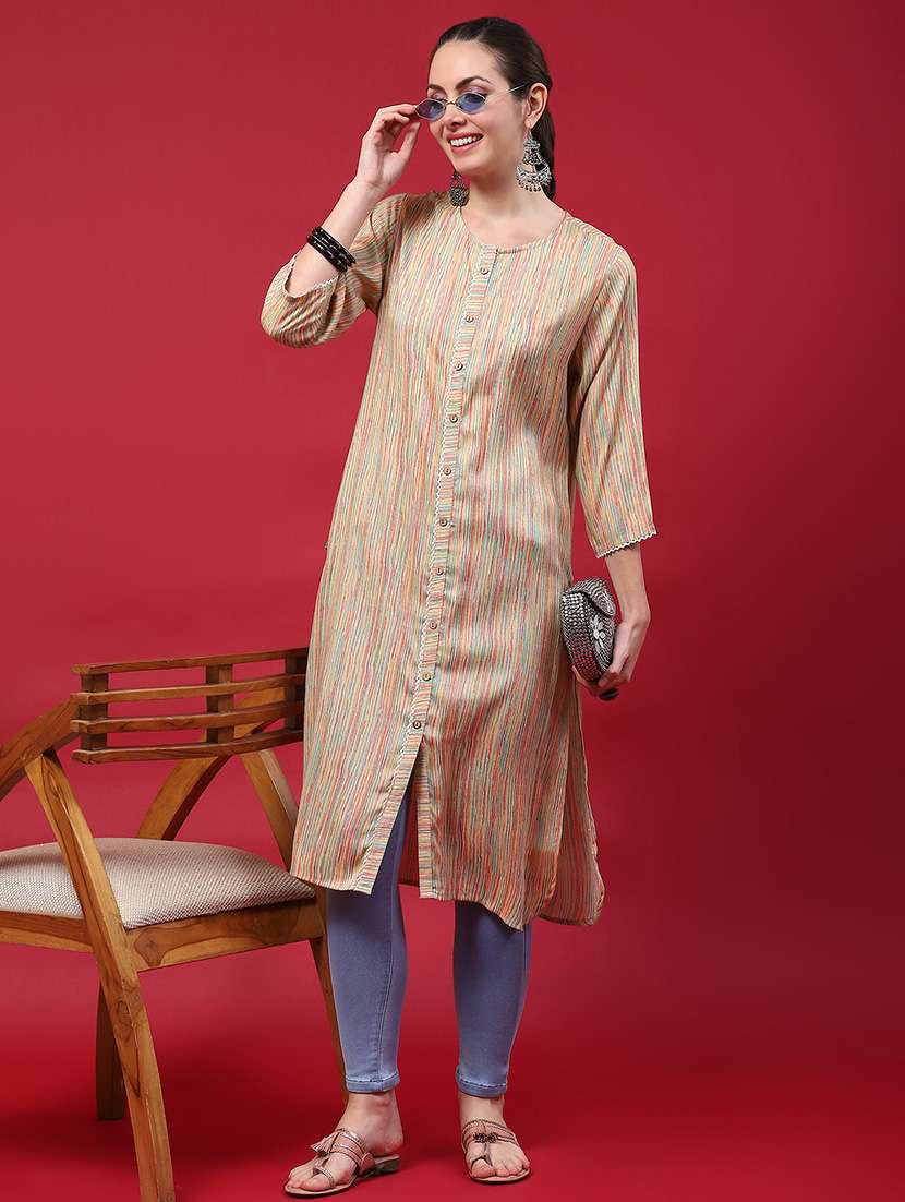 women printed three quarter sleeve straight kurta - 21714260 - Standard Image - 4