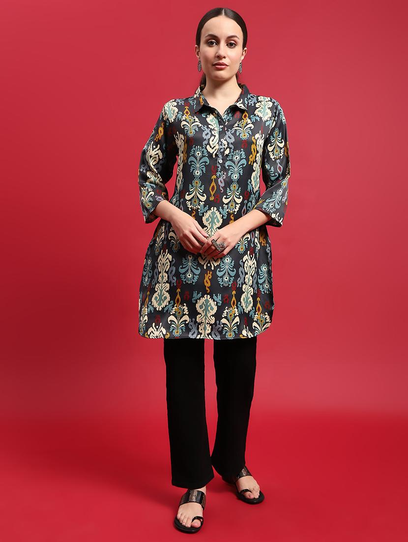 multi colored satin straight kurti - 21714262 - Zoom Image - 0