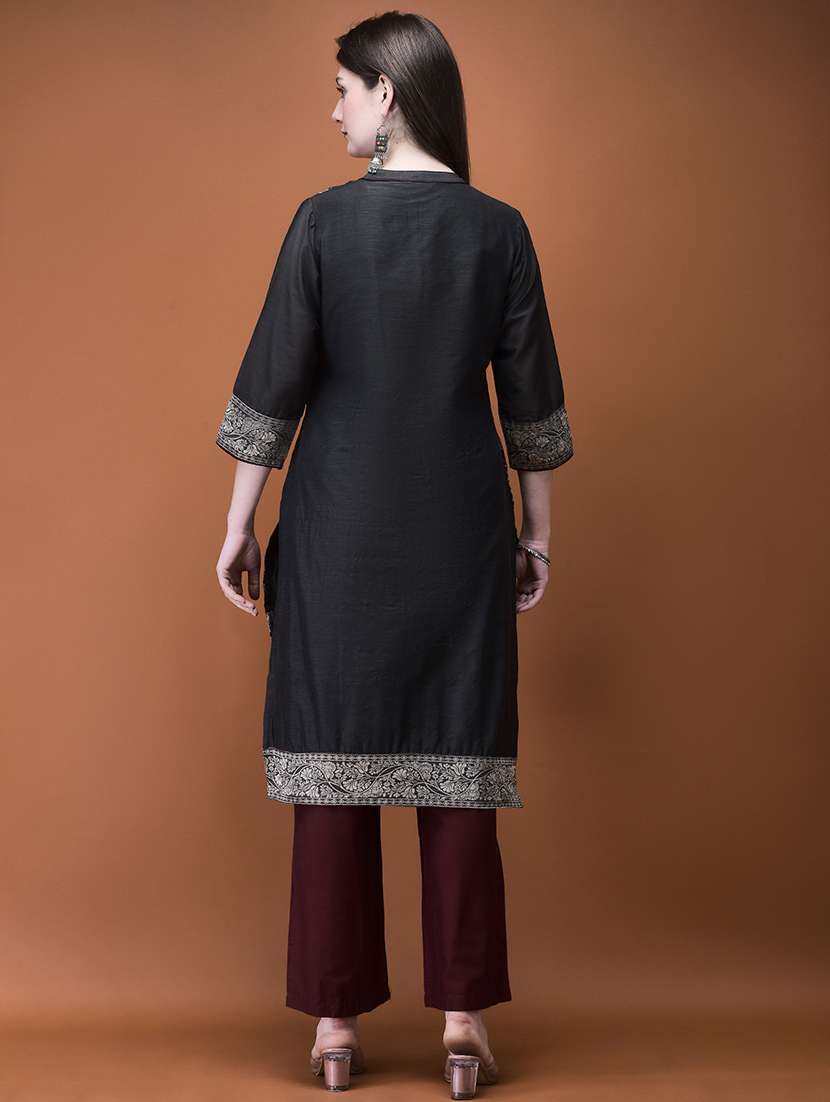 women self design mandarin neck kurta pant set - 21714267 -  Standard Image - 4