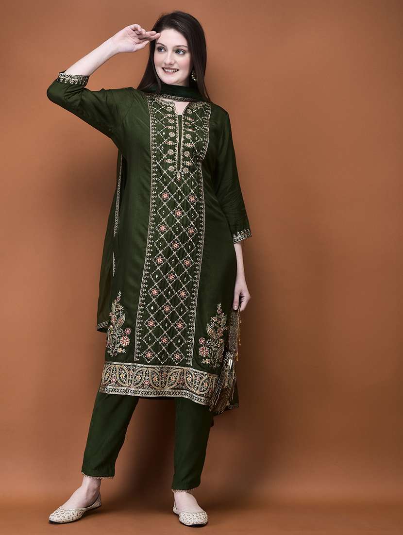 women three quarter sleeve kurta pant with dupatta set - 21714270 -  Standard Image - 1