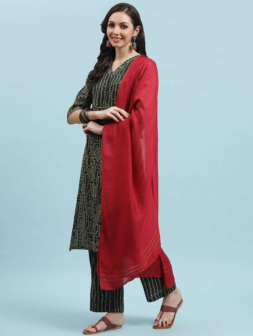 women three quarter sleeve kurta pant with dupatta set - 21714284 -  Standard Image - 1