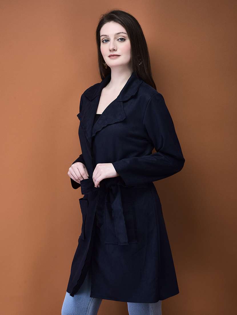 women solid long sleeves long coat - 21714319 -  Standard Image - 1