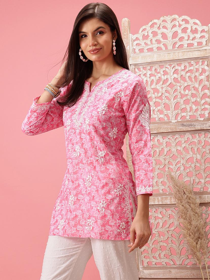 women notch neck chikankari straight kurti - 21714324 - Standard Image - 1