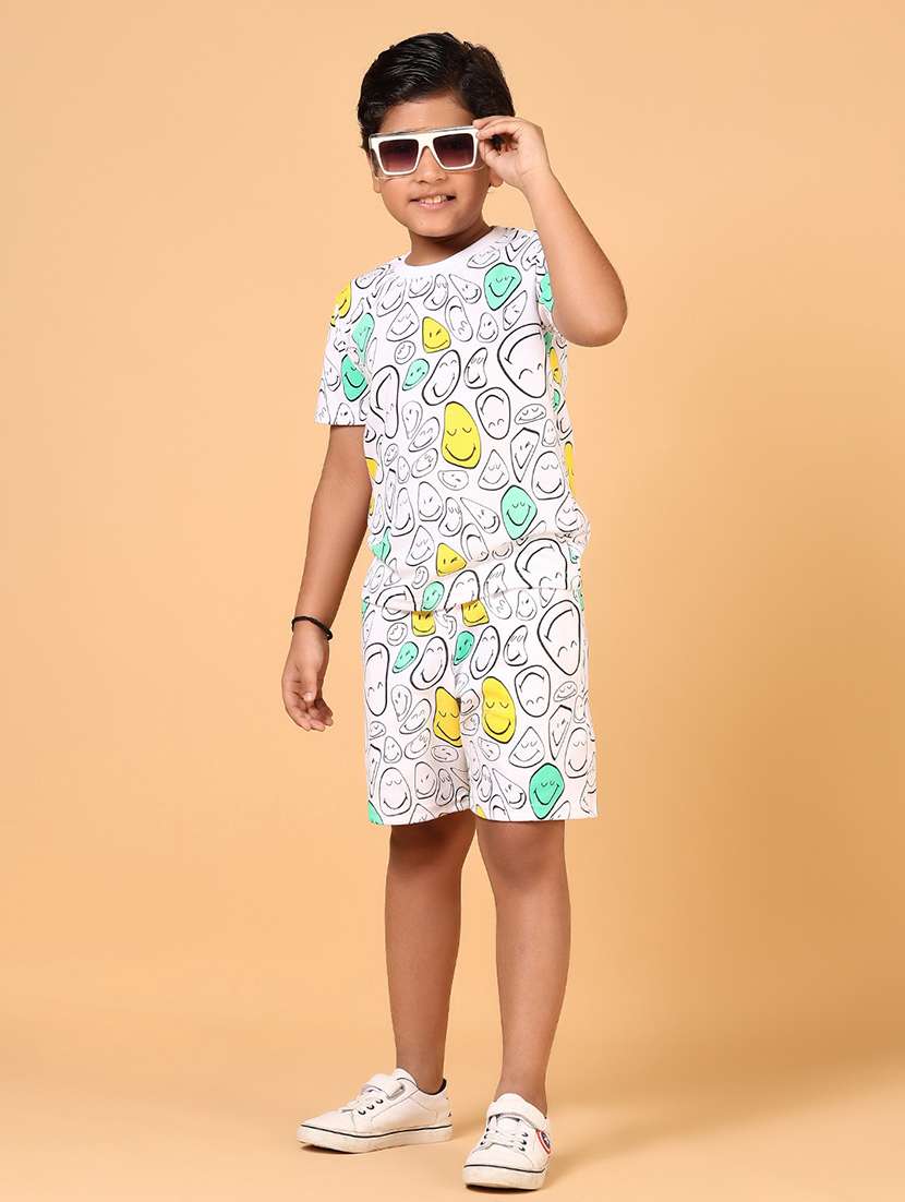 boys printed round neck t-shirt & shorts set