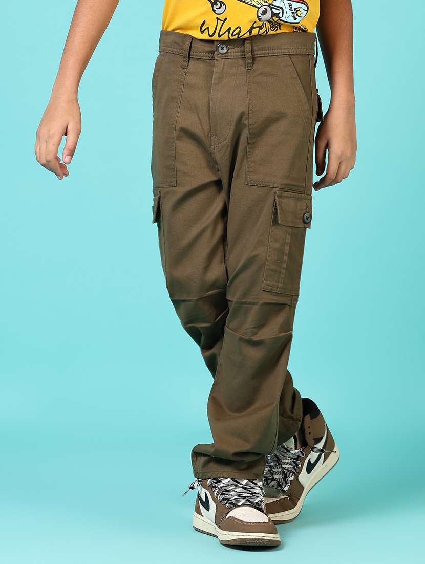 boys olive solid cargo - 21715166 -  Standard Image - 1
