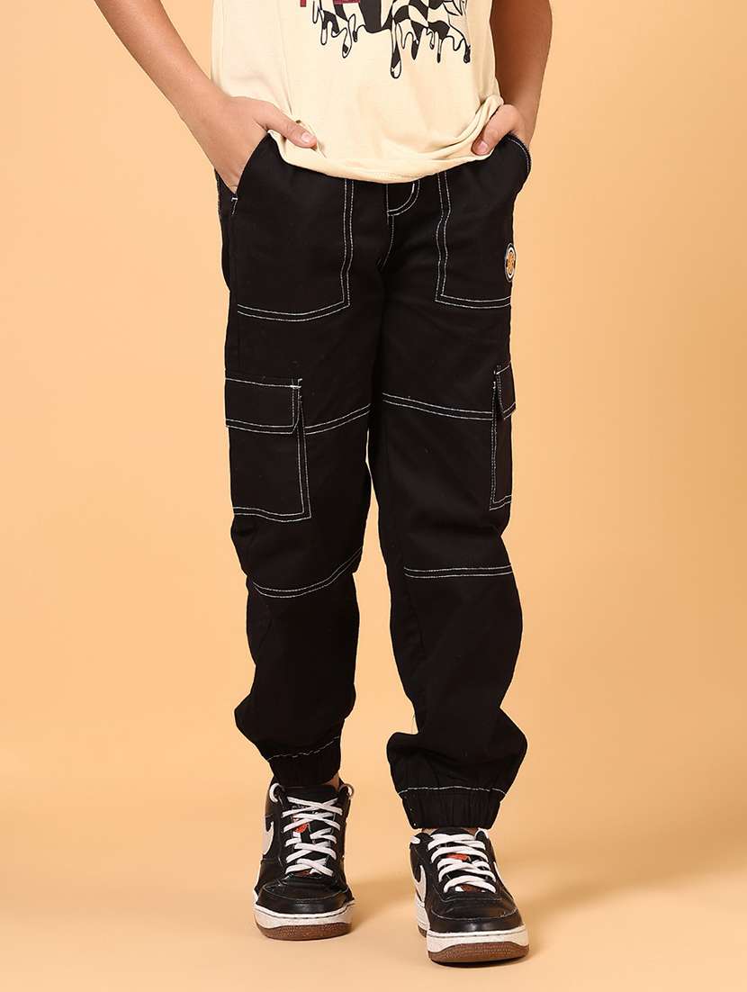 boys black solid cargo