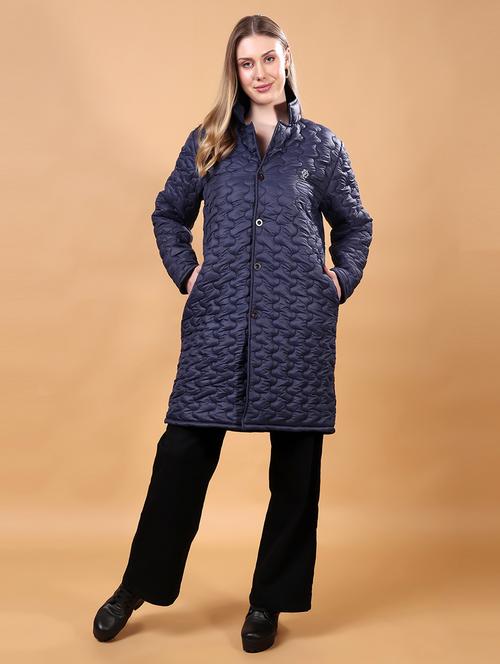 women solid stand collar long puffer jacket - 21715234 - Standard Image - 0