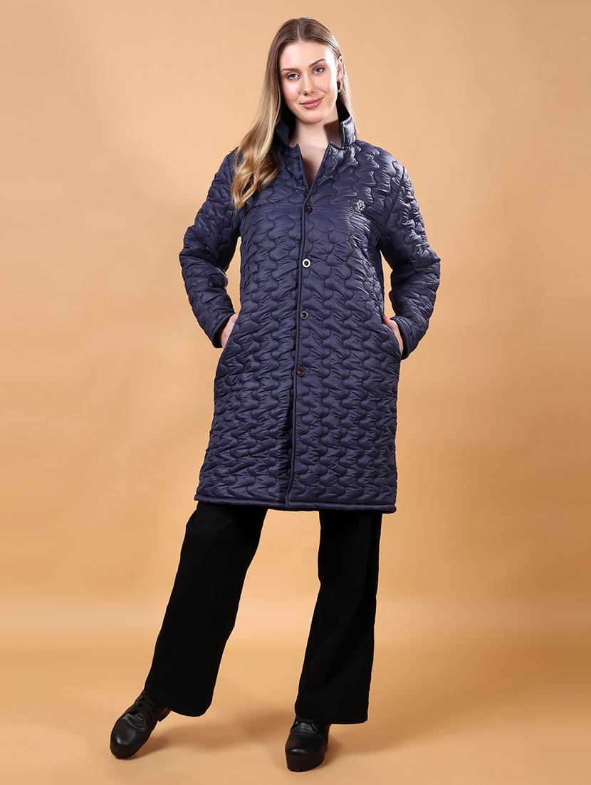 women solid stand collar long puffer jacket - 21715234 - Zoom Image - 0