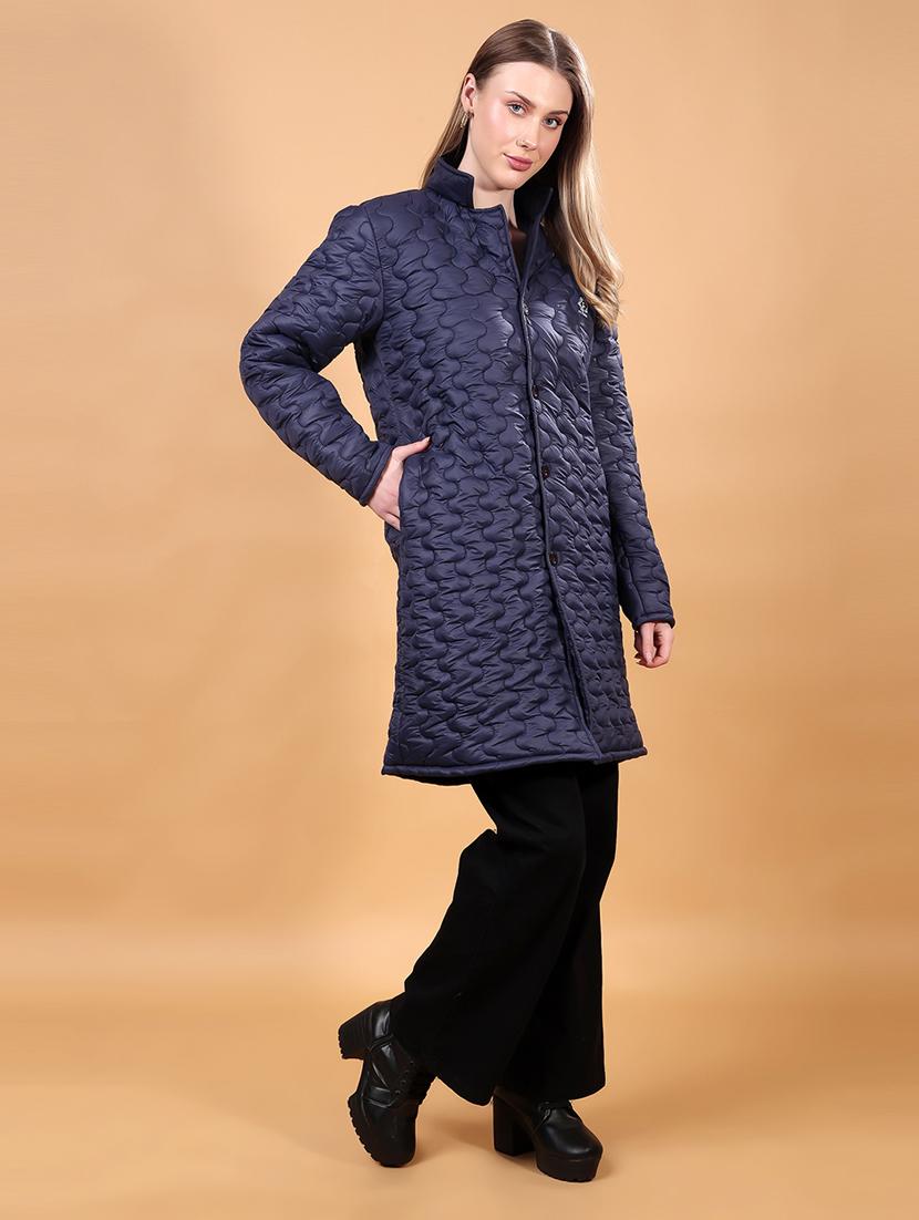 women solid stand collar long puffer jacket - 21715234 - Standard Image - 1