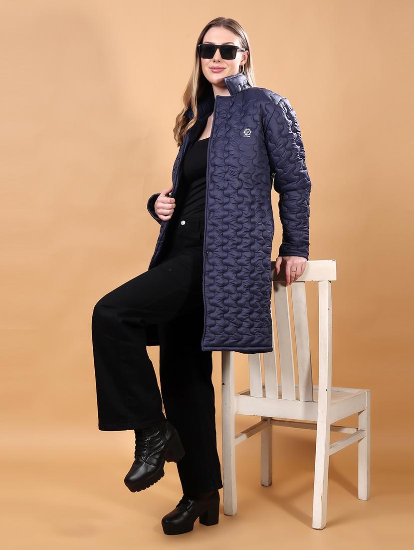 women solid stand collar long puffer jacket - 21715234 - Standard Image - 4