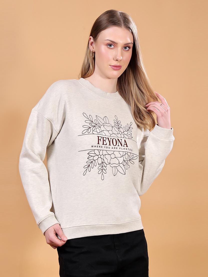 women front print long sleeves sweatshirt - 21715235 - Standard Image - 1