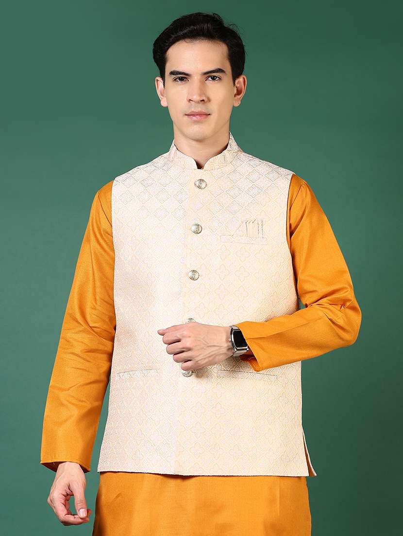 men mandarin neck regular fit nehru jacket