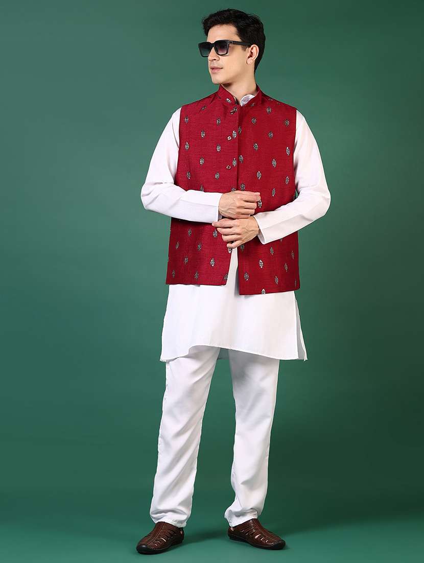 men mandarin neck regular fit nehru jacket - 21715388 -  Standard Image - 4