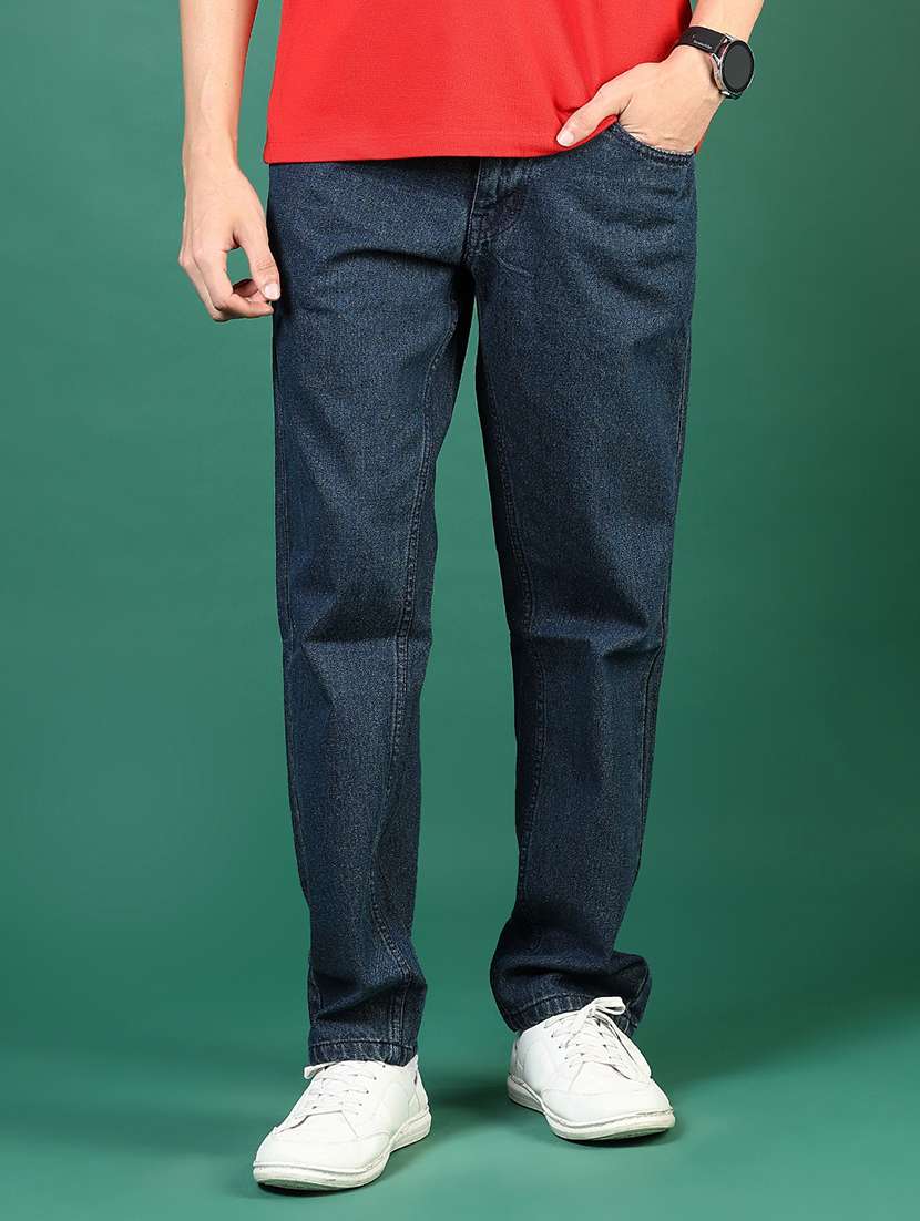 men blue mid rise straight fit jeans