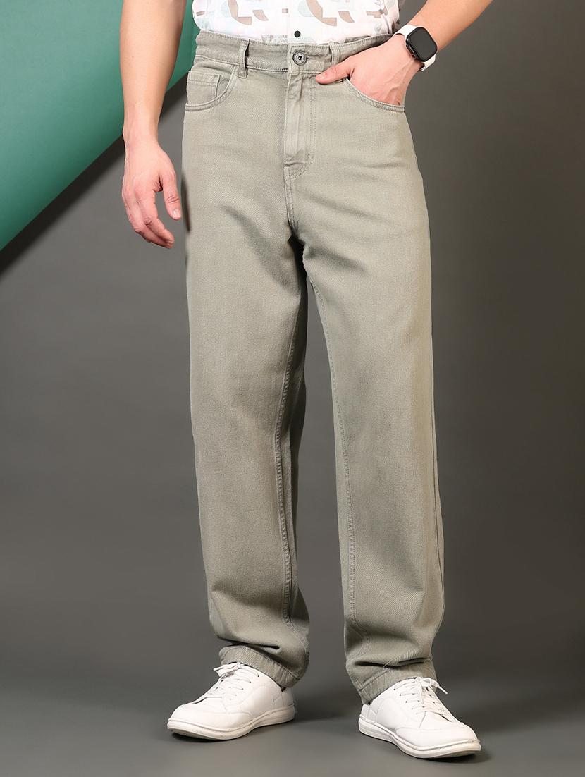 men solid mid rise baggy jean