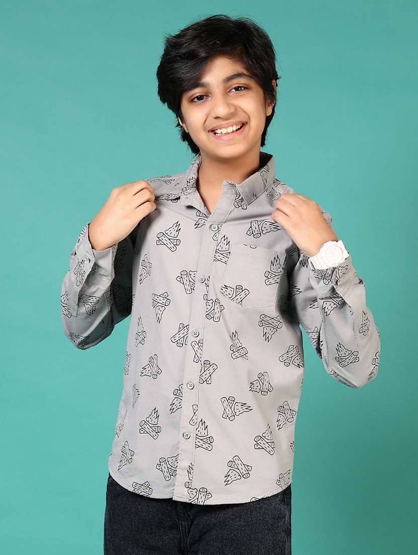 boys printed collared long sleeve shirt