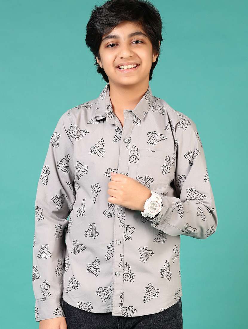 boys printed collared long sleeve shirt - 21715489 -  Standard Image - 1