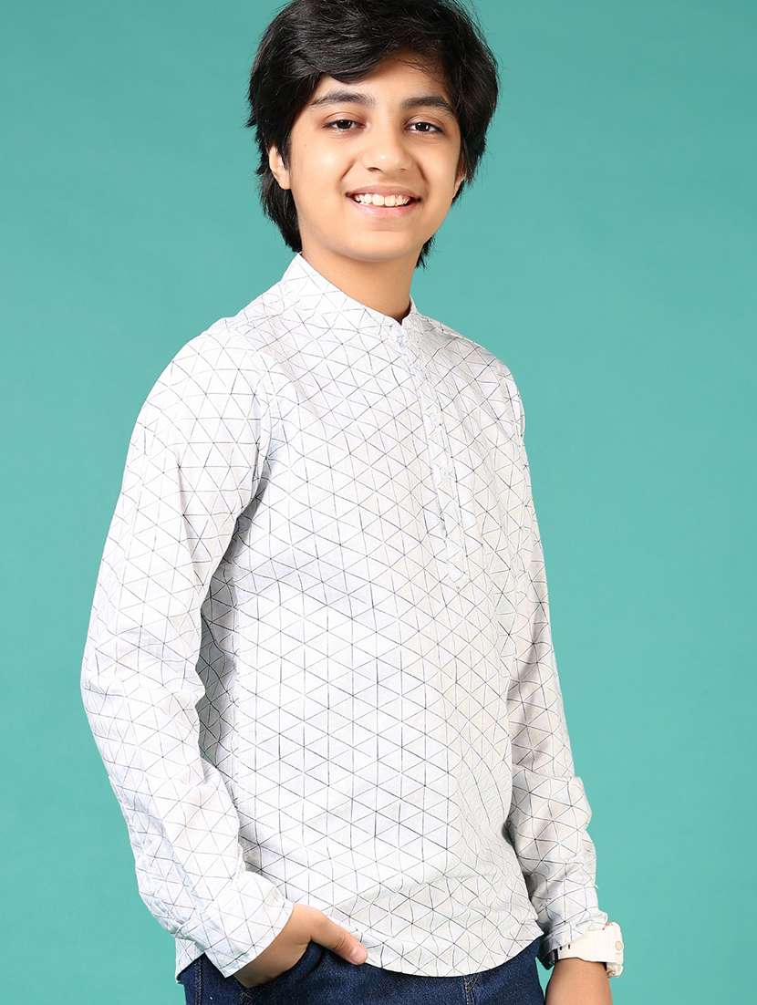 boys solid mandarin neck long sleeve shirt - 21715490 -  Standard Image - 1