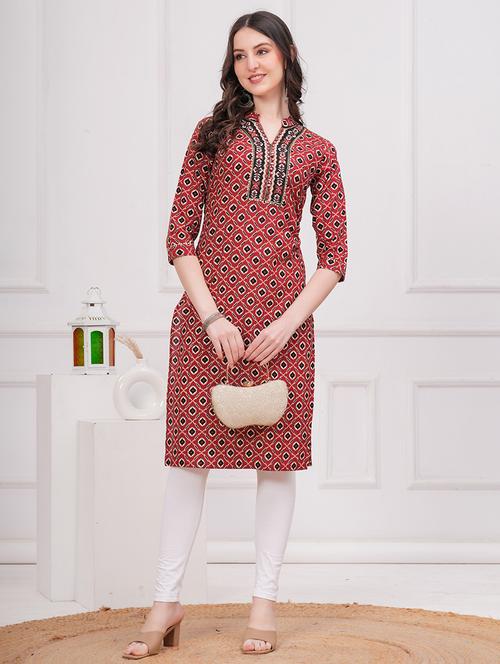 women printed three quarter sleeve straight kurta - 21715673 -  Standard Image - 0