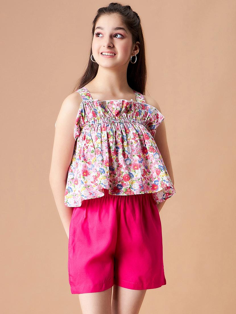 girls printed top & shorts set