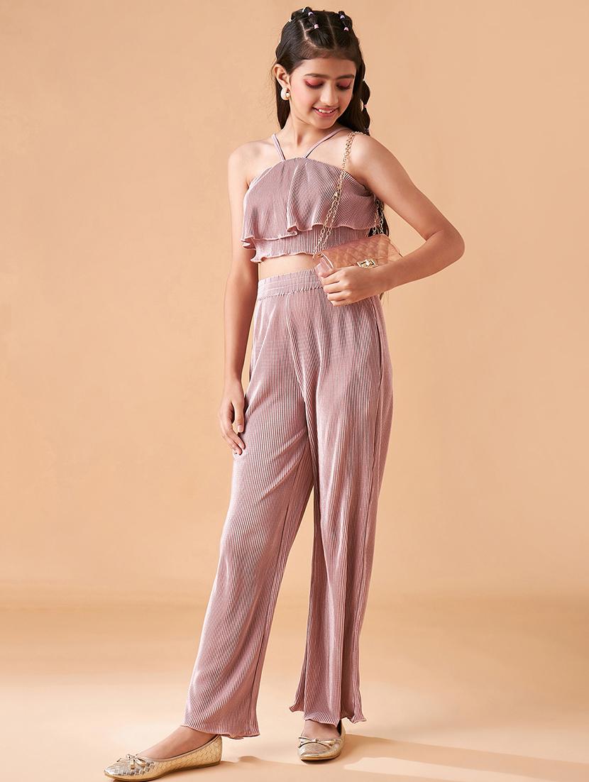 girls solid top & palazzo co-ords set - 21715812 -  Standard Image - 1