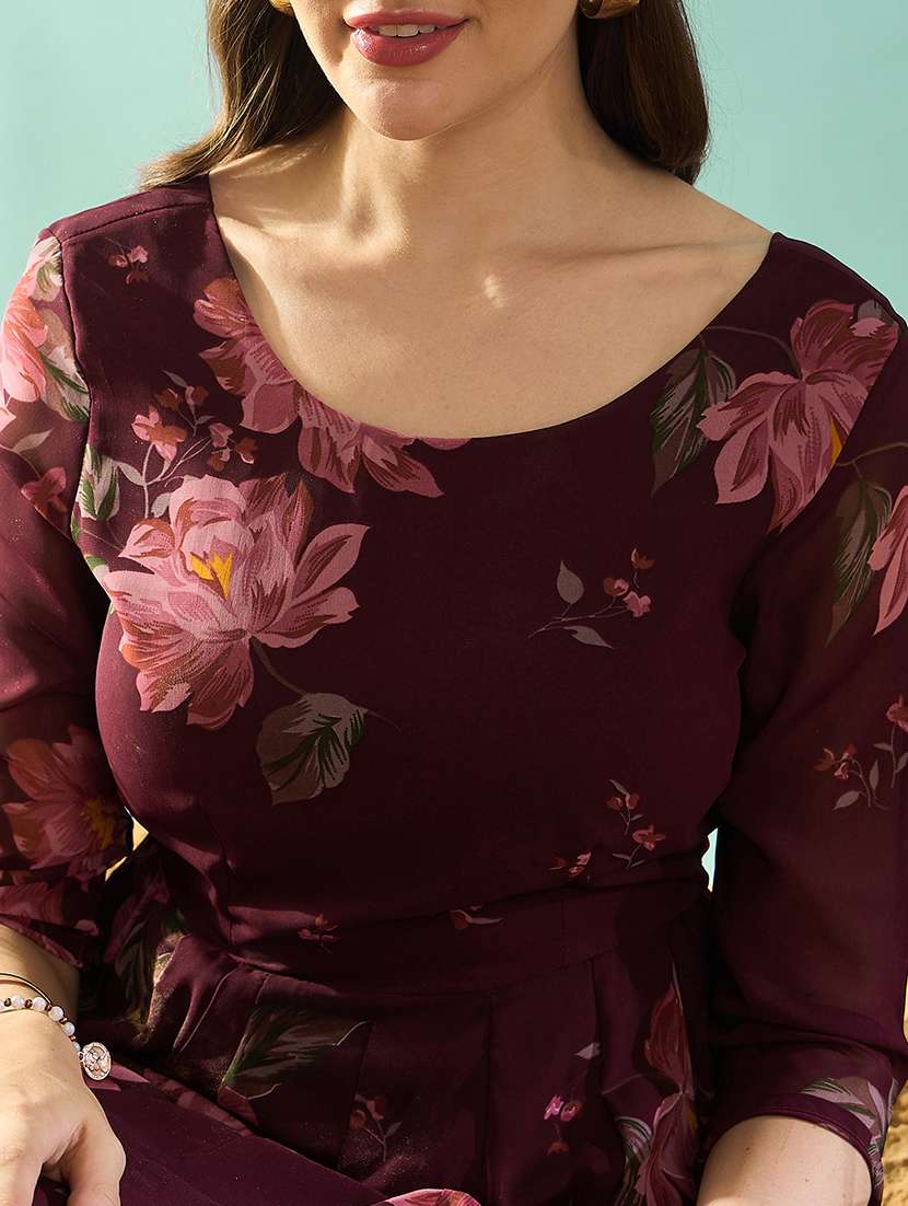 women floral printed round neck fit & flare dress - 21715817 - Standard Image - 4