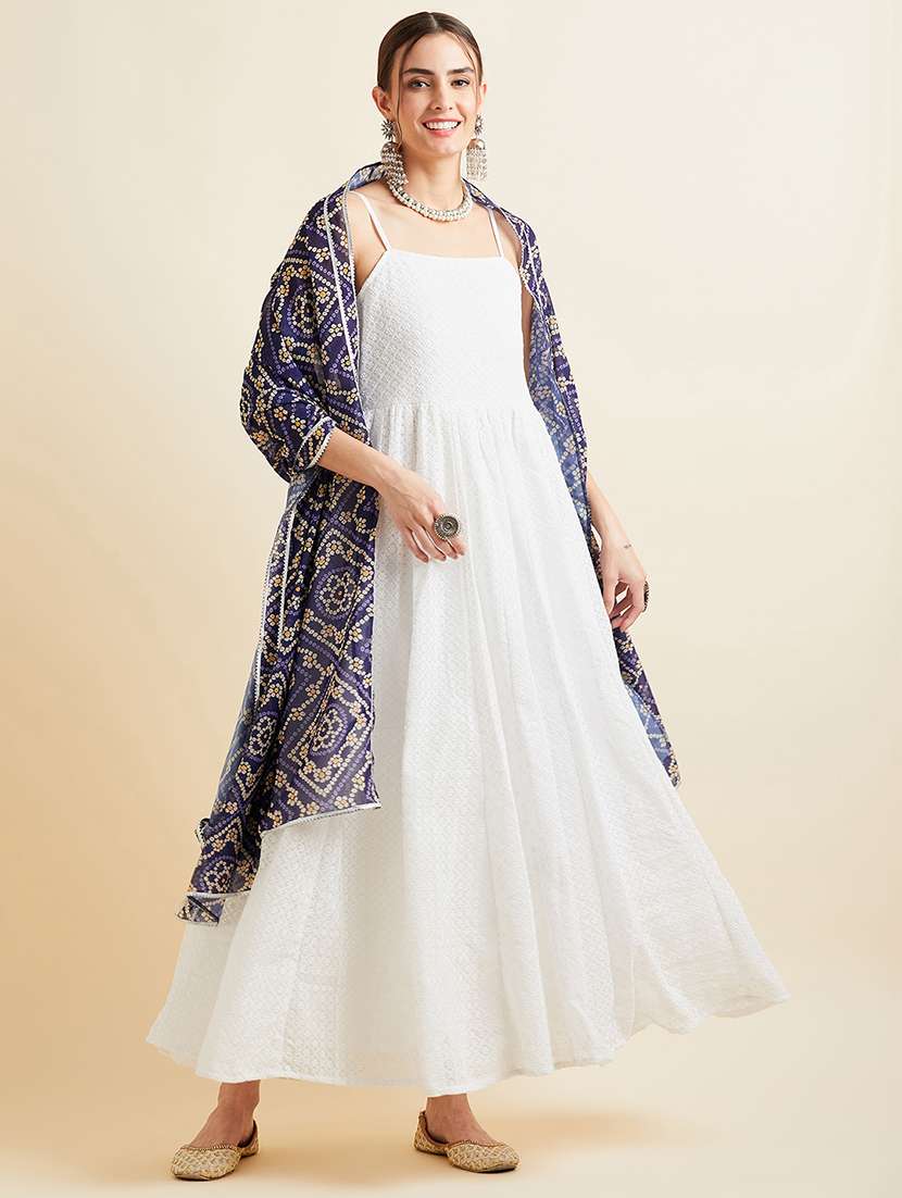 women white embroidered kurta dupatta set