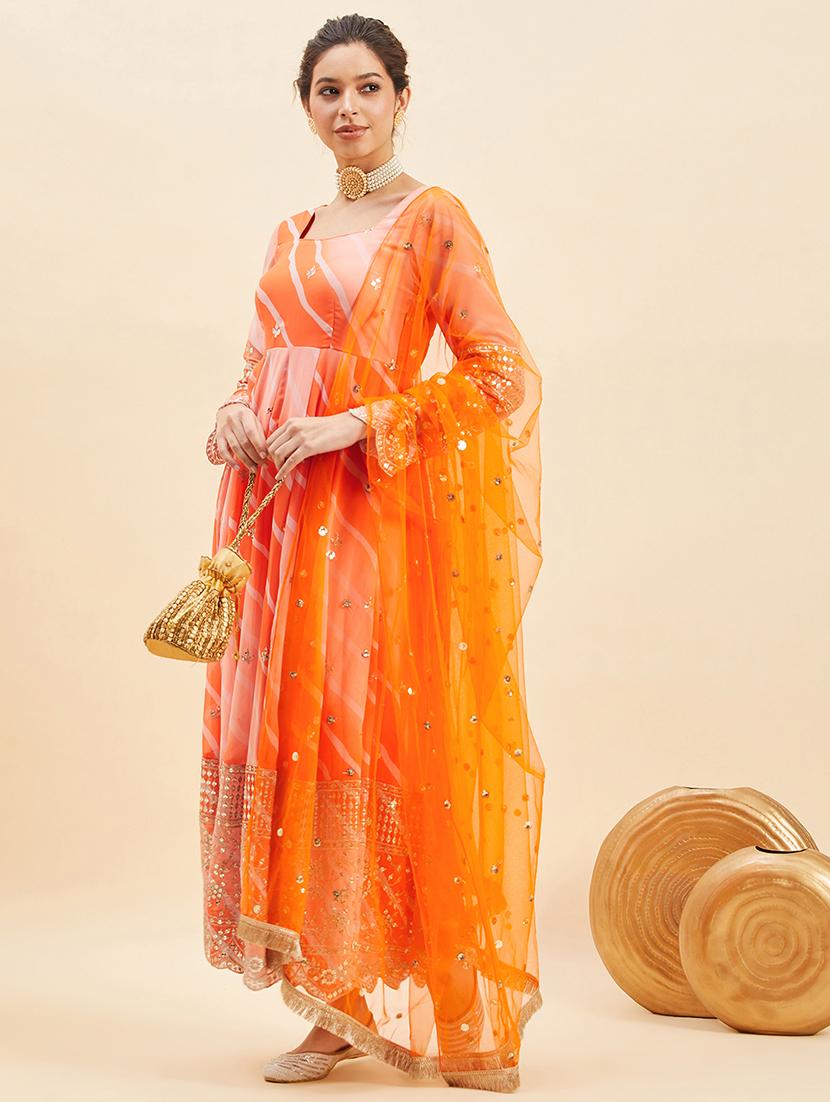 women leheriya printed kurta dupatta set - 21715856 - Standard Image - 4