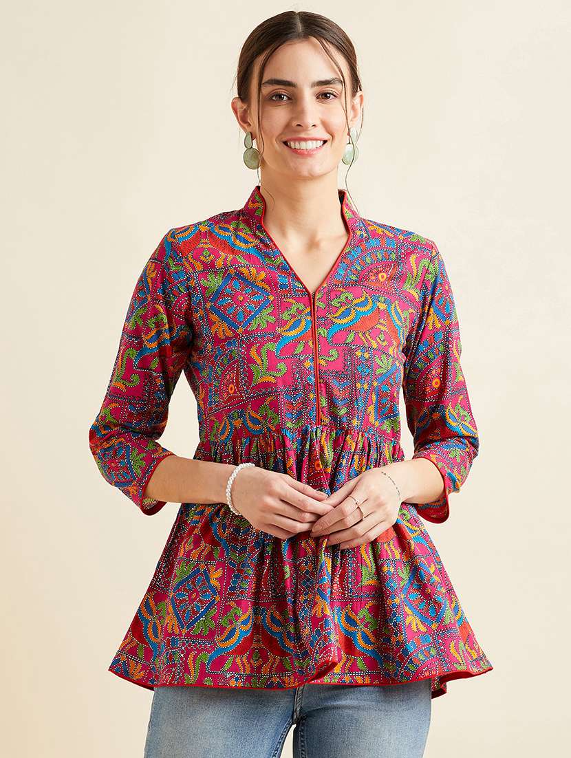 women printed a-line kurti