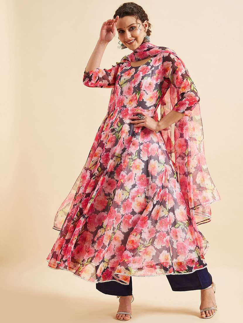 women three quarter sleeve kurta palazzo with dupatta set 