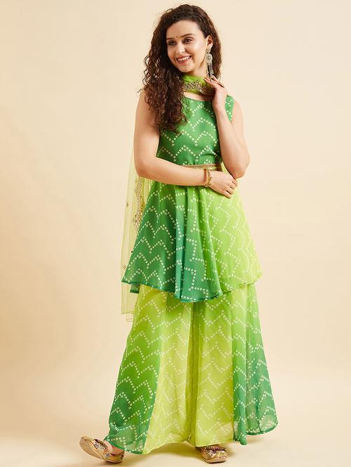 women green sleeveless kurta sharara with dupatta set - 21715984 - Standard Image - 0
