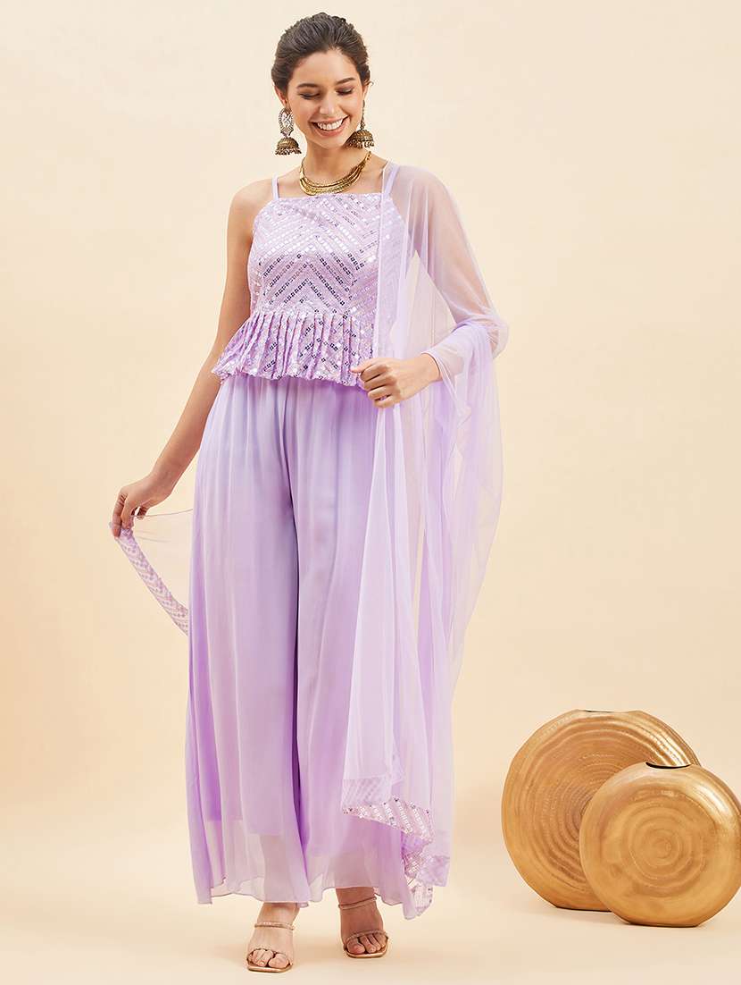 women lavender embellished shoulder strap fusion set