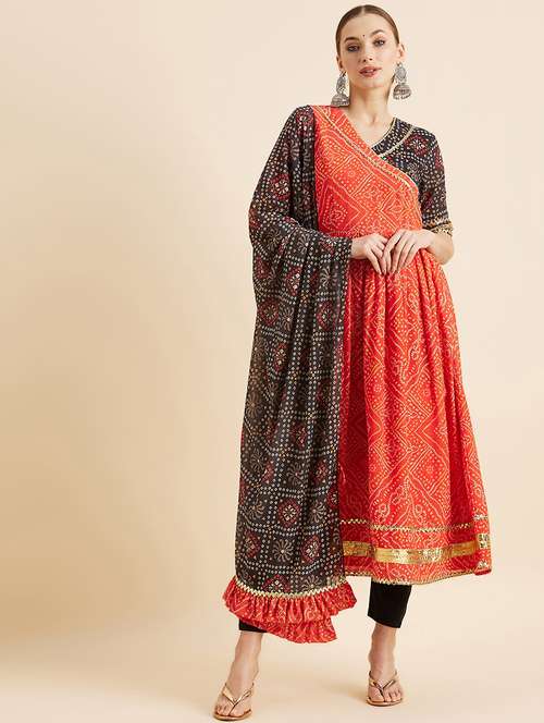 women orange short sleeve kurta pant with dupatta set - 21715994 - Standard Image - 0