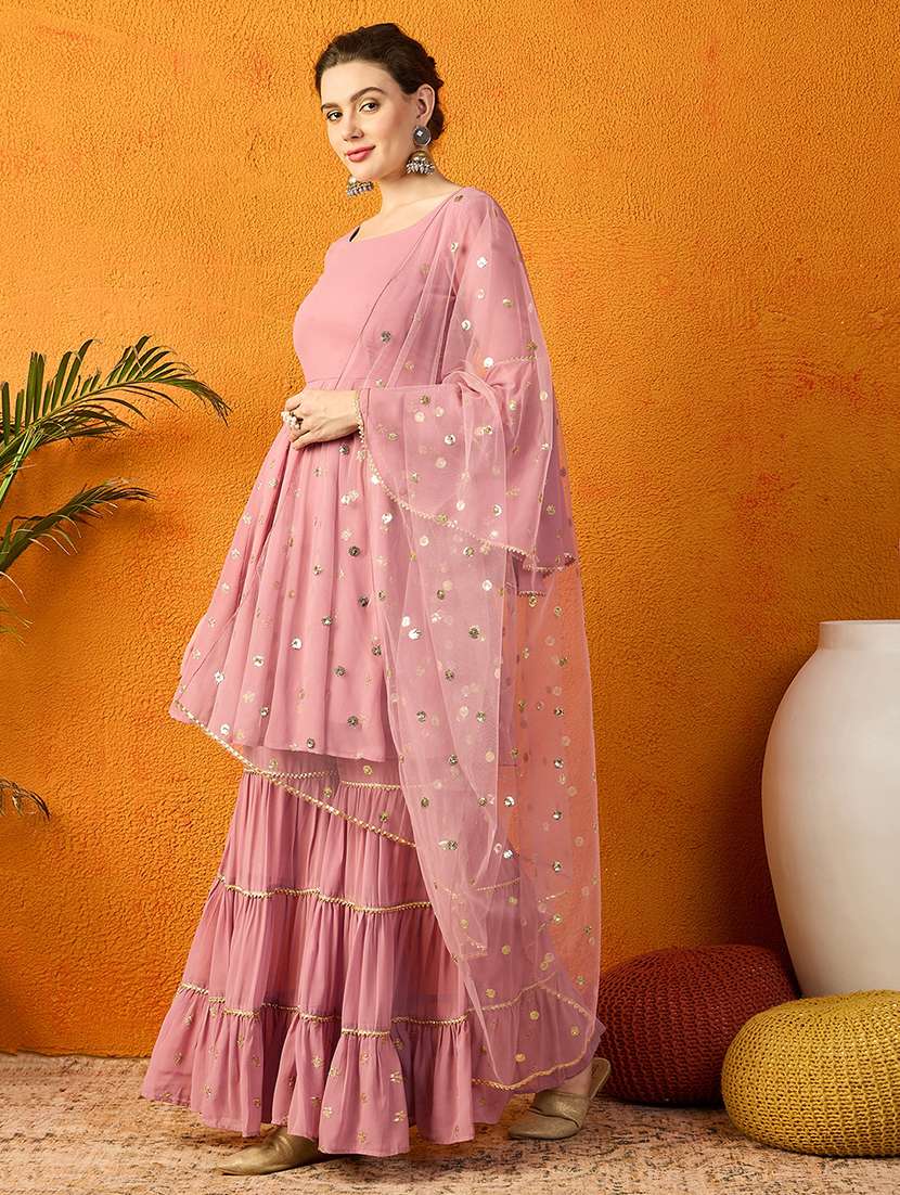 Women Pink Bell Sleeve Kurta Sharara With Dupatta Set - 21715999 -  Standard Image - 1