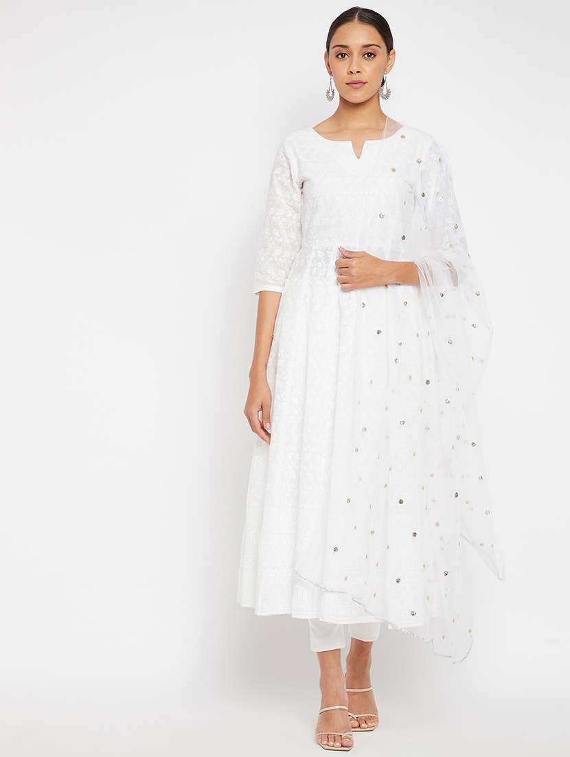 women three quarter sleeve kurta pant with dupatta set 