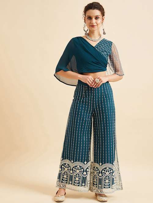women embroidered layerd top & palazzo set - 21716032 -  Standard Image - 0