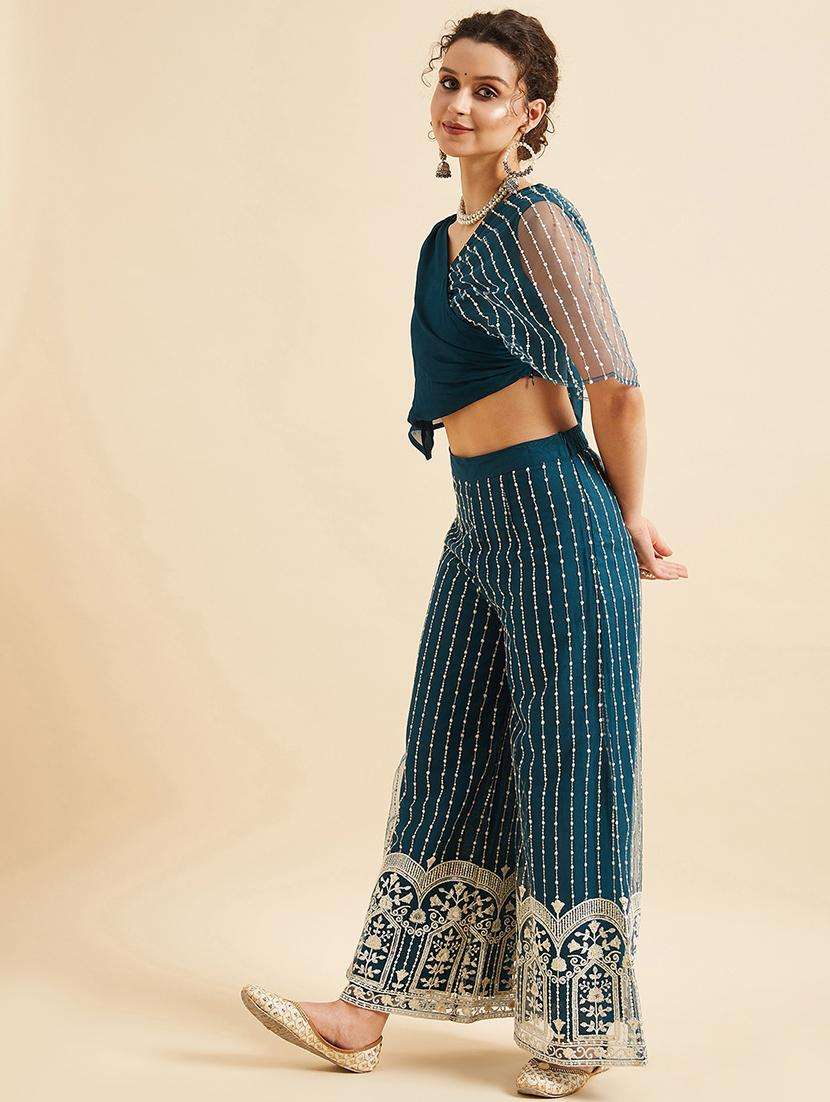 women embroidered layerd top & palazzo set - 21716032 -  Standard Image - 4