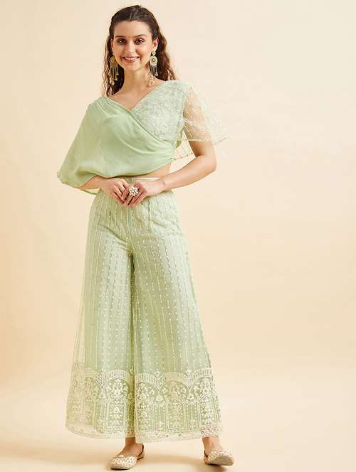 women embroidered layerd top & palazzo set - 21716033 - Standard Image - 0