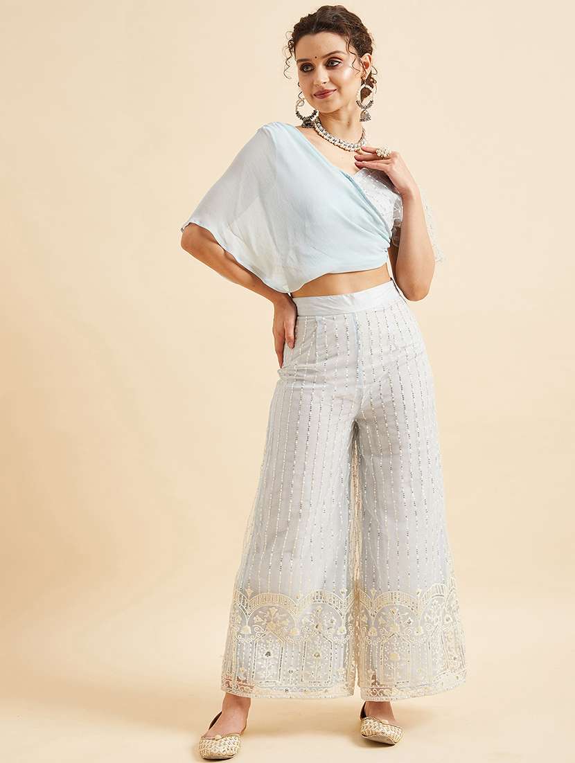 women embroidered layerd top & palazzo set