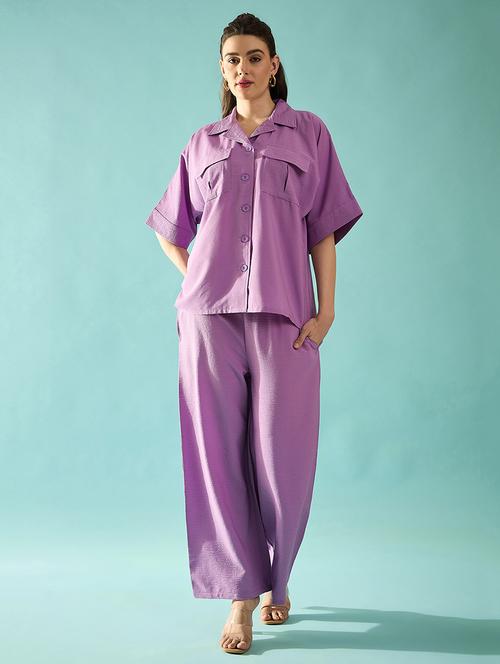 women solid shirt and trouser co-ord set - 21716039 - Standard Image - 0