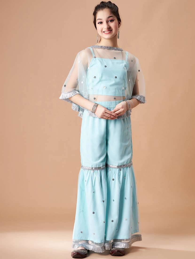 girls sequin work top sharara set