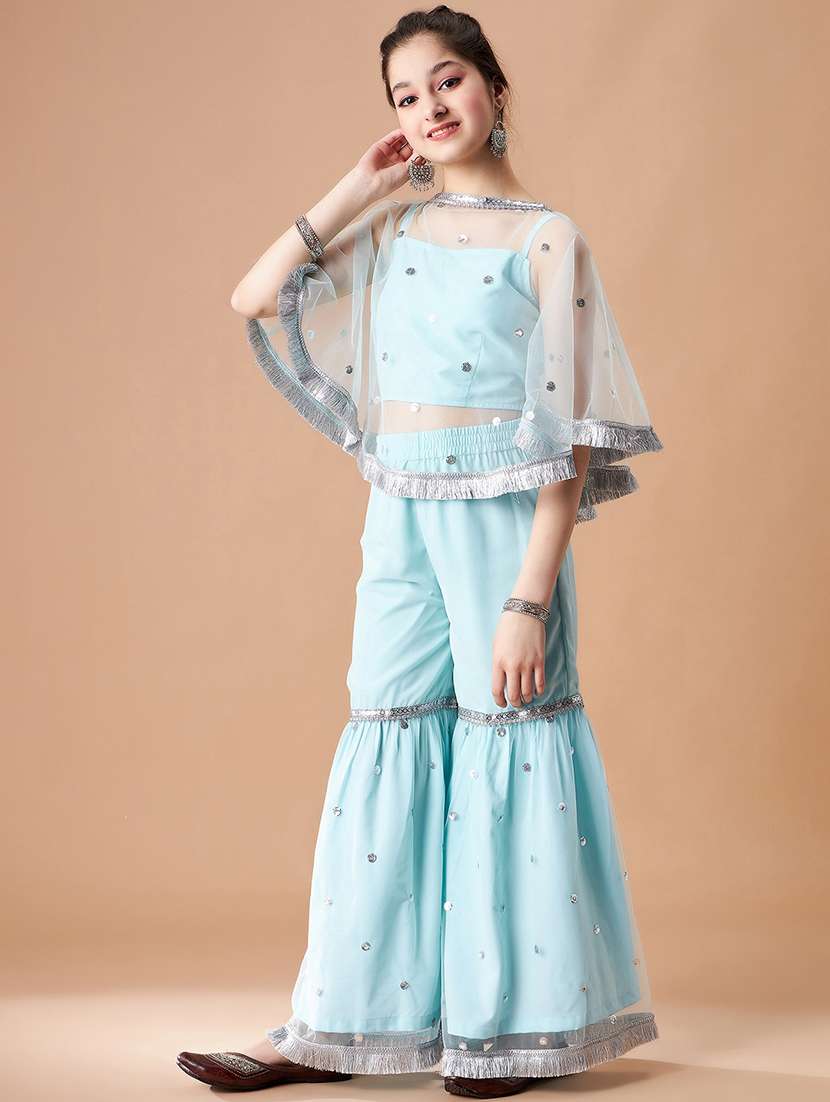 Girls Sequin Work Top Sharara Set - 21716052 -  Standard Image - 1